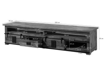 TV-Board Mango / Altholz 220x55x50 natur lackiert RAILWAY LUX #132