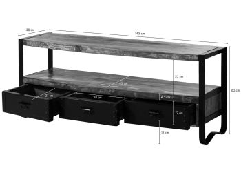 TV-Board Altholz 145x43x60 mehrfarbig lackiert INDUSTRIAL #05