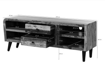 TV-Board Altholz 170x45x65 mehrfarbig lackiert SIXTIES #117