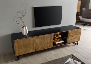 TV-Board Mango / Altholz 220x47x60 schwarz / natur lackiert DAVIS #22