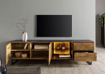 TV-Board Mango / Altholz 220x47x60 schwarz / natur lackiert DAVIS #22