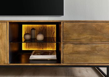 TV-Board Mango / Altholz 220x47x60 schwarz / natur lackiert DAVIS #22