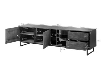 TV-Board Mango / Altholz 220x47x60 schwarz / natur lackiert DAVIS #22