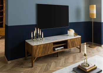 TV-Board Mango 160x45x50 braun geölt / echter Marmor LOS ANGELES #01