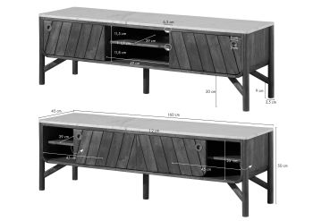 TV-Board Mango 160x45x50 braun geölt / echter Marmor LOS ANGELES #01
