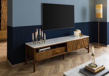 TV-Board Mango 180x45x50 braun geölt / echter Marmor LOS ANGELES #02