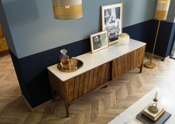 Sideboard Mango 185x45x65 braun geölt / echter Marmor LOS ANGELES #07