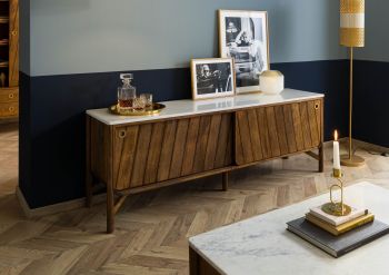 Sideboard Mango 185x45x65 braun geölt / echter Marmor LOS ANGELES #07