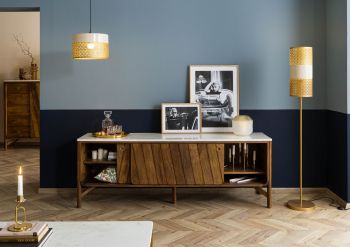 Sideboard Mango 185x45x65 braun geölt / echter Marmor LOS ANGELES #07
