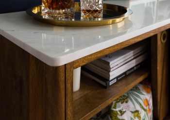 Sideboard Mango 185x45x65 braun geölt / echter Marmor LOS ANGELES #07