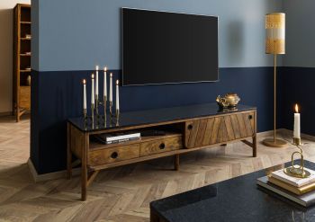 TV-Board Mango 180x45x50 braun geölt / dunkler Granit LOS ANGELES #102