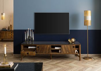TV-Board Mango 180x45x50 braun geölt / dunkler Granit LOS ANGELES #102