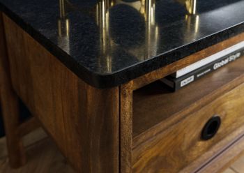 TV-Board Mango 180x45x50 braun geölt / dunkler Granit LOS ANGELES #102