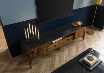 TV-Board Mango 180x45x50 braun geölt / dunkler Granit LOS ANGELES #103