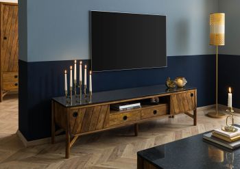 TV-Board Mango 180x45x50 braun geölt / dunkler Granit LOS ANGELES #103