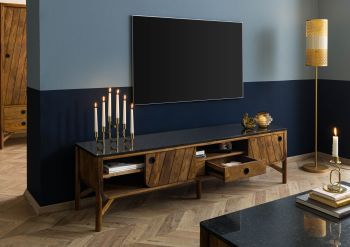 TV-Board Mango 180x45x50 braun geölt / dunkler Granit LOS ANGELES #103