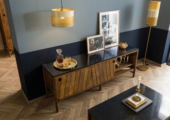 Sideboard Mango 185x45x65 braun geölt / dunkler Granit LOS ANGELES #106