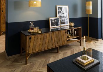 Sideboard Mango 185x45x65 braun geölt / dunkler Granit LOS ANGELES #106