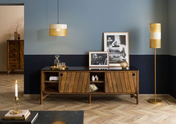 Sideboard Mango 185x45x65 braun geölt / dunkler Granit LOS ANGELES #106
