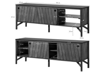 Sideboard Mango 185x45x65 braun geölt / dunkler Granit LOS ANGELES #106