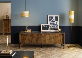 Sideboard Mango 185x45x65 braun geölt / dunkler Granit LOS ANGELES #107