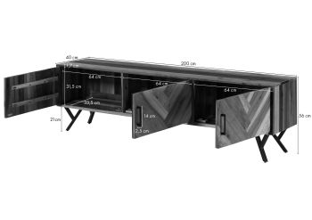 TV-Board Altholz 200x40x56 natur lackiert AVIGNON #140