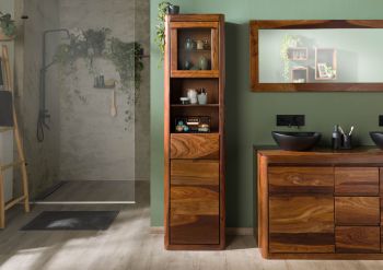 Hochschrank Sheesham 50x35x193 walnuss lackiert TORONTO #311