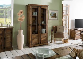 Vitrine Mango 100x45x190 dunkelbraun geölt RODEZ #152
