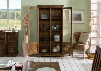 Vitrine Mango 100x45x190 dunkelbraun geölt RODEZ #152