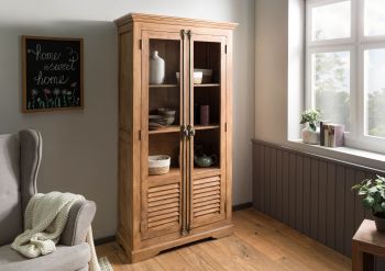 Vitrine Mango 97x45x190 beige geölt TOULOUSE #01