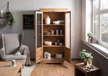 Vitrine Mango 97x45x190 beige geölt TOULOUSE #01