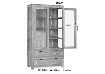 Vitrine Sheesham 110x45x200  grau geölt NATURE GREY #65
