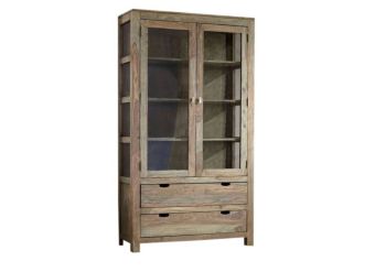 Vitrine Sheesham 110x45x200  grau geölt NATURE GREY #65