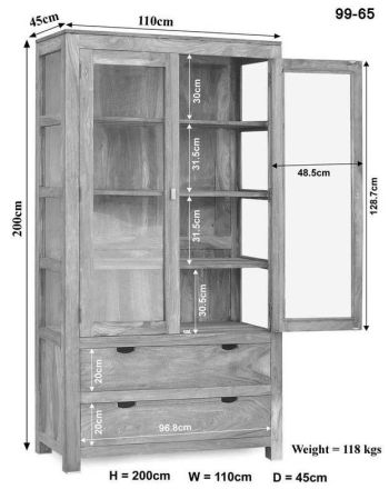 Vitrine Akazie 110x45x200 white stone getüncht  NATURE WHITE #65