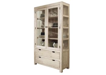 Vitrine Akazie 110x45x200 white stone getüncht  NATURE WHITE #65