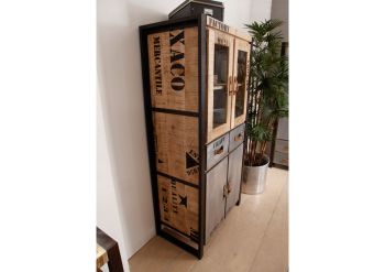 Vitrine Mango 90x50x180 natur bedruckt FACTORY #136