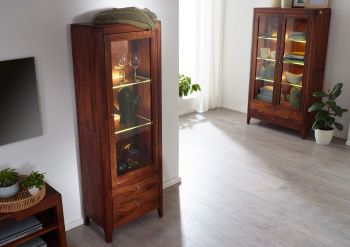 Vitrine Sheesham 60x40x178 walnuss geölt BROOKLYN #26
