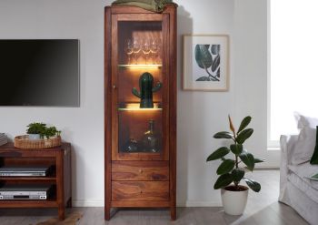 Vitrine Sheesham 60x40x178 walnuss geölt BROOKLYN #26