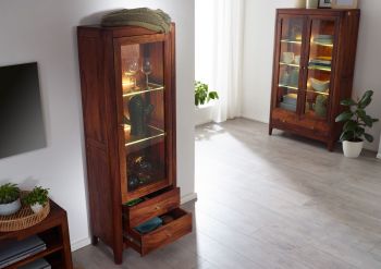 Vitrine Sheesham 60x40x178 walnuss geölt BROOKLYN #26