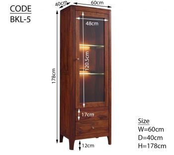 Vitrine Sheesham 60x40x178 walnuss geölt BROOKLYN #26