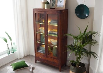 Vitrine Sheesham 100x40x178 walnuss geölt BROOKLYN #27
