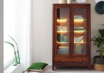 Vitrine Sheesham 100x40x178 walnuss geölt BROOKLYN #27