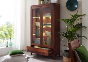 Vitrine Sheesham 100x40x178 walnuss geölt BROOKLYN #27