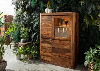 Vitrine Sheesham 109x40x145 walnuss gewachst TORONTO #209