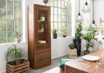 Vitrine Sheesham 70x40x202 walnuss gewachst TORONTO #210