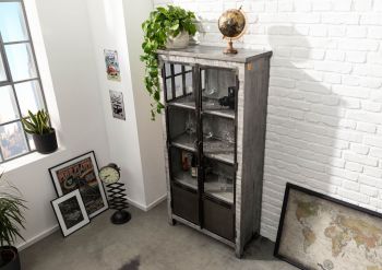 Vitrine Mango  90x40x180 grau lackiert HEAVY INDUSTRY #141