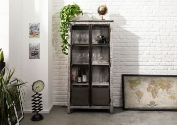 Vitrine Mango  90x40x180 grau lackiert HEAVY INDUSTRY #141