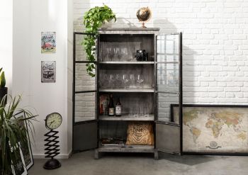 Vitrine Mango  90x40x180 grau lackiert HEAVY INDUSTRY #141