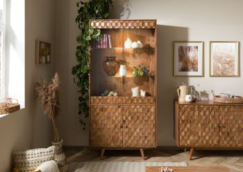 Vitrine Akazie 90x42x190 Akazie natur lackiert MOSAYK  #114