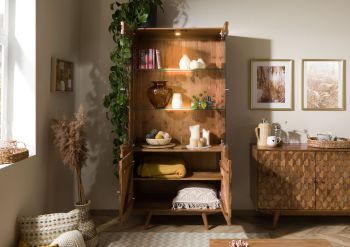 Vitrine Akazie 90x42x190 Akazie natur lackiert MOSAYK  #114